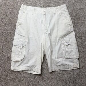 Y2K Surplus Cargo Shorts Mens 32 White Canvas Utility Pockets 12 Inseam Outdoor